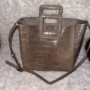 STAUD Shirley Grey Croc Embossed Calfskin Leather Tote